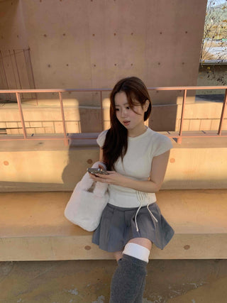 Alpaca Slim String Short Sleeve Knit T-shirt