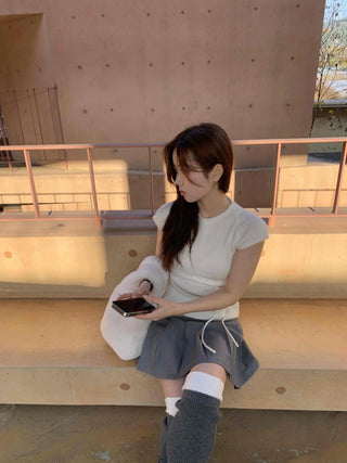 Alpaca Slim String Short Sleeve Knit T-shirt