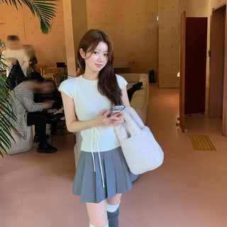 Alpaca Slim String Short Sleeve Knit T-shirt