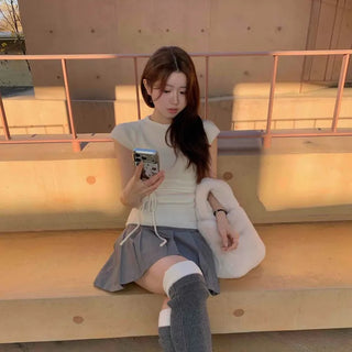 Alpaca Slim String Short Sleeve Knit T-shirt