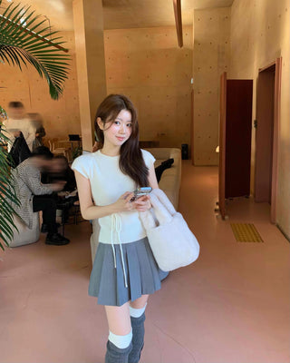 Alpaca Slim String Short Sleeve Knit T-shirt