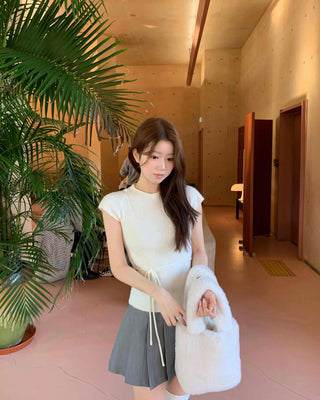 Alpaca Slim String Short Sleeve Knit T-shirt