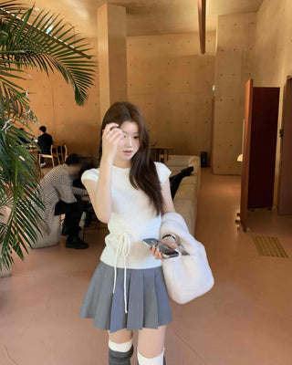 Alpaca Slim String Short Sleeve Knit T-shirt