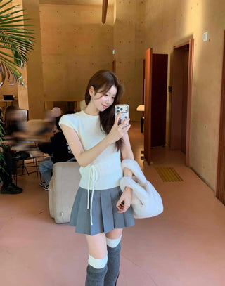 Alpaca Slim String Short Sleeve Knit T-shirt