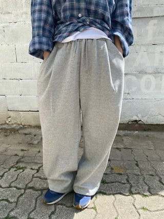 Beno Single-Pleat Elastic Waist Wide Long Pants