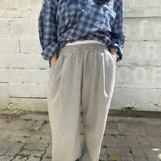 Beno Single-Pleat Elastic Waist Wide Long Pants