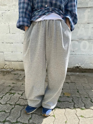 Beno Single-Pleat Elastic Waist Wide Long Pants