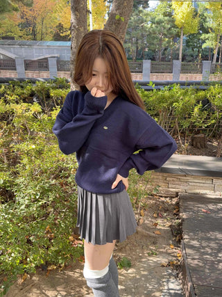 Simple Loose Fit V-Neck Wool Blend Knit