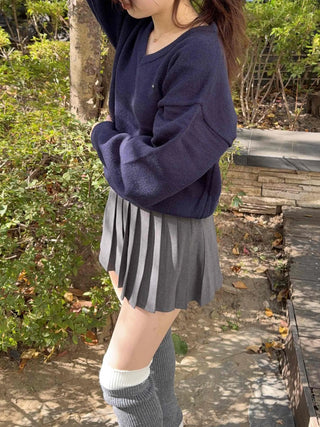 Simple Loose Fit V-Neck Wool Blend Knit