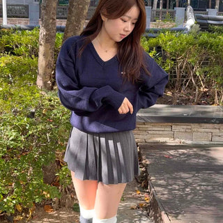 Simple Loose Fit V-Neck Wool Blend Knit