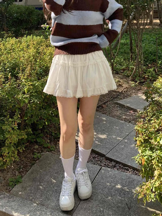 Frill Shirred Flare Elastic Mini Skirt