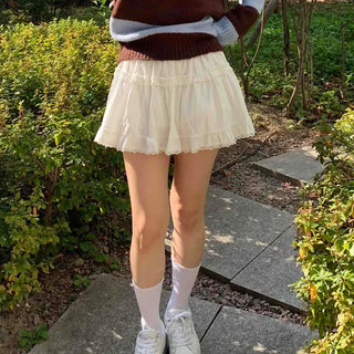 Frill Shirred Flare Elastic Mini Skirt