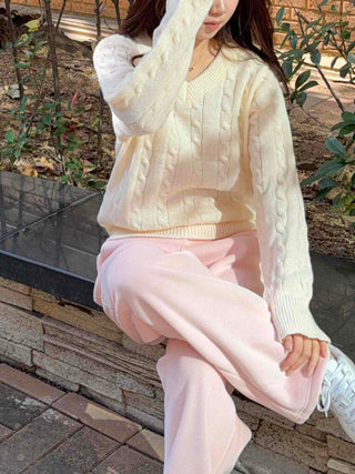 Soft Corduroy Brushed Elastic Waist Wide Pants