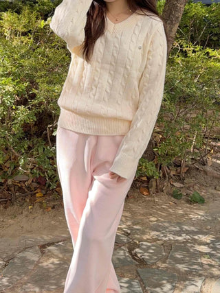 Soft Corduroy Brushed Elastic Waist Wide Pants