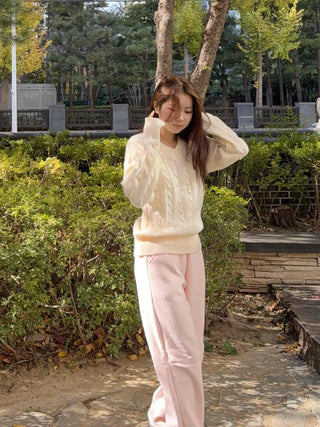 Soft Corduroy Brushed Elastic Waist Wide Pants