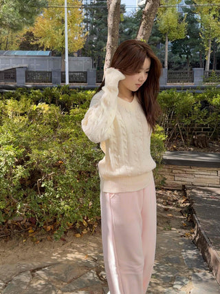 Soft Corduroy Brushed Elastic Waist Wide Pants