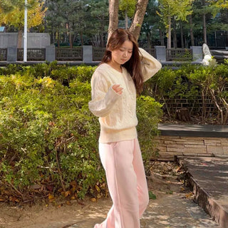 Soft Corduroy Brushed Elastic Waist Wide Pants