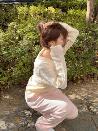 Soft Corduroy Brushed Elastic Waist Wide Pants