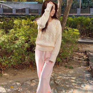 Soft Corduroy Brushed Elastic Waist Wide Pants