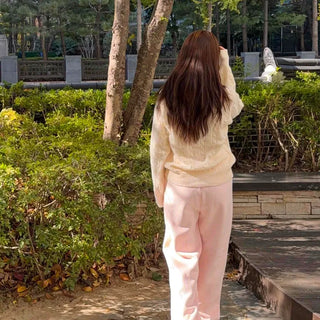 Soft Corduroy Brushed Elastic Waist Wide Pants