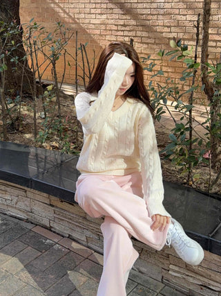 Soft Corduroy Brushed Elastic Waist Wide Pants