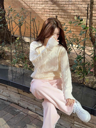 Soft Corduroy Brushed Elastic Waist Wide Pants