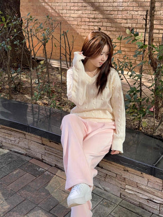 Soft Corduroy Brushed Elastic Waist Wide Pants