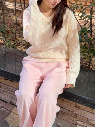 Soft Corduroy Brushed Elastic Waist Wide Pants