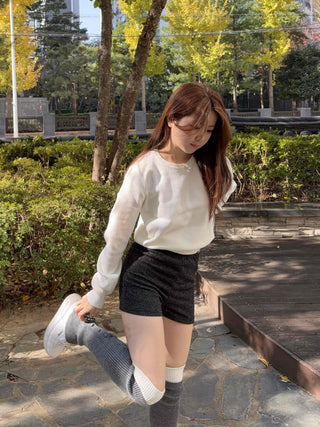 Soft Round Neck Loose Fit Ribbed Knit