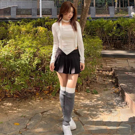 Tennis Slit Wool Pleated Mini Skirt