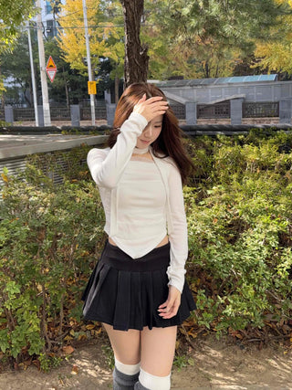 Tennis Slit Wool Pleated Mini Skirt