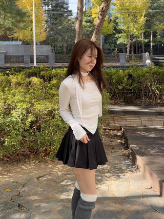 Tennis Slit Wool Pleated Mini Skirt