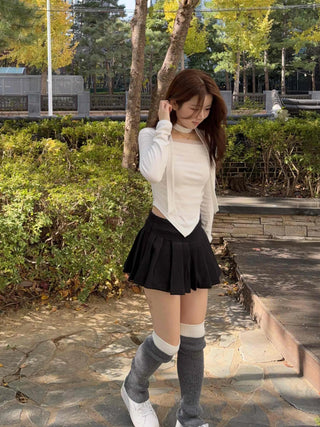 Tennis Slit Wool Pleated Mini Skirt