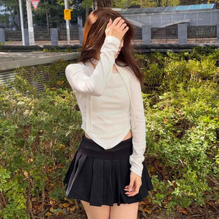 Tennis Slit Wool Pleated Mini Skirt