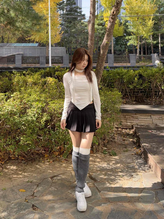 Tennis Slit Wool Pleated Mini Skirt