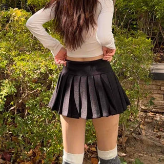 Tennis Slit Wool Pleated Mini Skirt