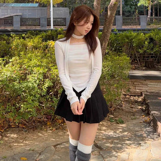 Tennis Slit Wool Pleated Mini Skirt
