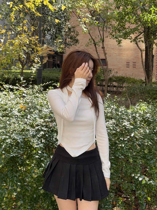 Tennis Slit Wool Pleated Mini Skirt