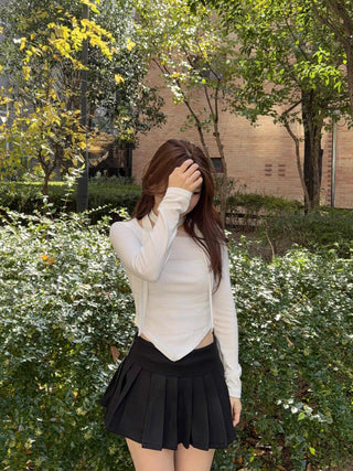 Tennis Slit Wool Pleated Mini Skirt