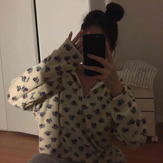 Bear Pattern Oversized Fuzzy Fleece