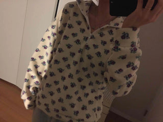 Bear Pattern Oversized Fuzzy Fleece
