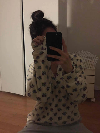 Bear Pattern Oversized Fuzzy Fleece