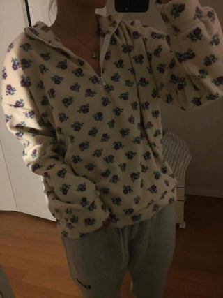 Bear Pattern Oversized Fuzzy Fleece