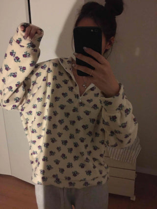 Bear Pattern Oversized Fuzzy Fleece