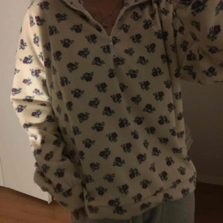 Bear Pattern Oversized Fuzzy Fleece