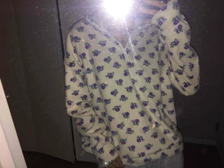 Bear Pattern Oversized Fuzzy Fleece