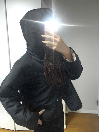 Star Embroidered Hooded Boa Quilted Crop Padded Jacket