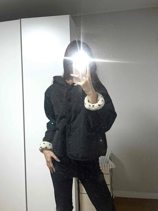 Star Embroidered Hooded Boa Quilted Crop Padded Jacket