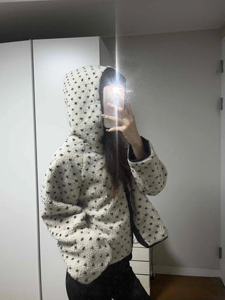 Star Embroidered Hooded Boa Quilted Crop Padded Jacket