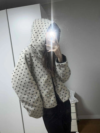 Star Embroidered Hooded Boa Quilted Crop Padded Jacket